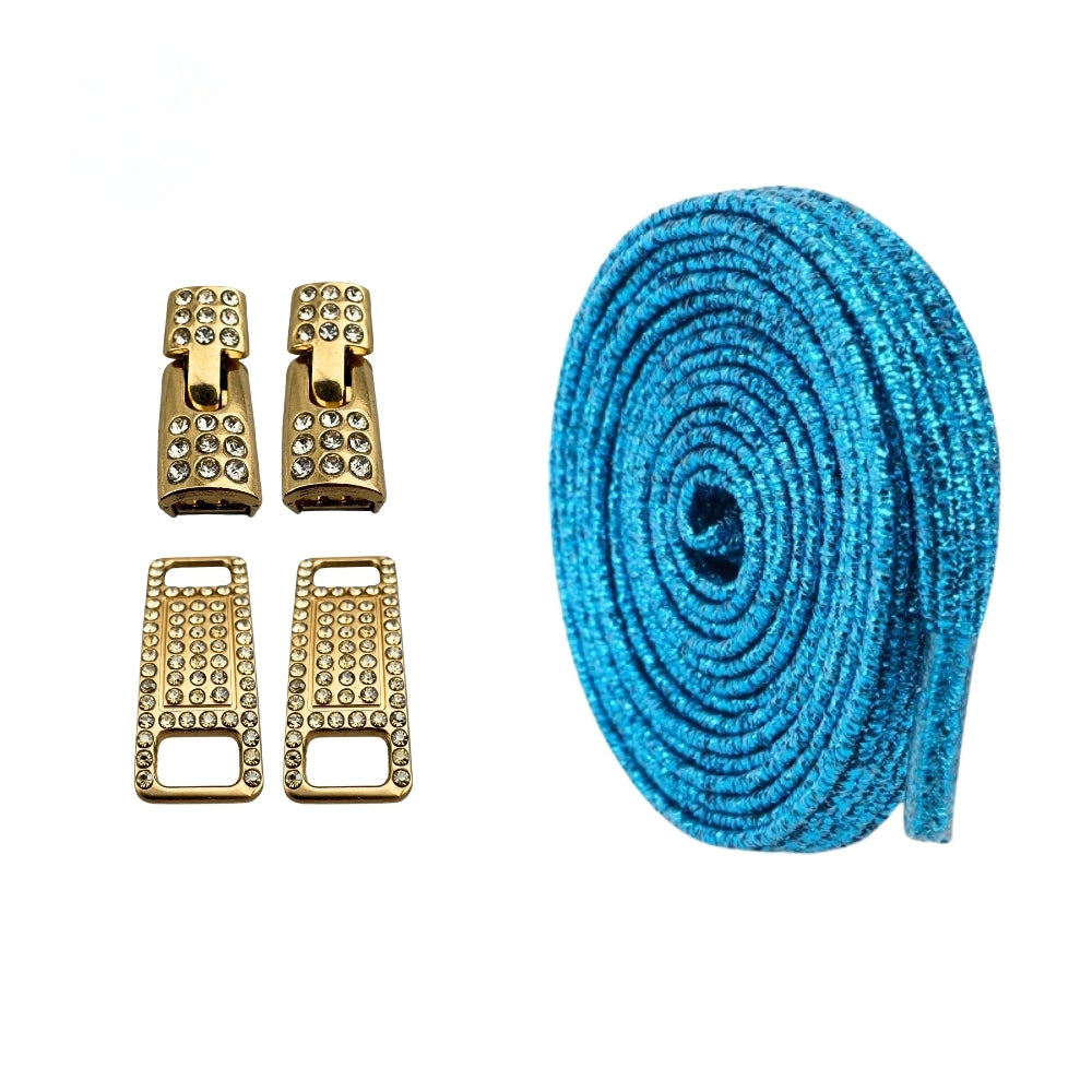 Productafbeelding van bling bling elastische veters van 6 mm met gouden haak in de kleur blauw