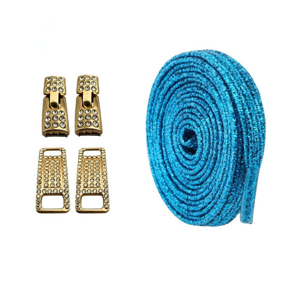 Productafbeelding van bling bling elastische veters van 6 mm met gouden haak in de kleur blauw