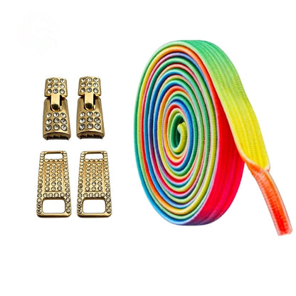 Productafbeelding van bling bling elastische veters van 6 mm met gouden haak in de kleur groen regenboog