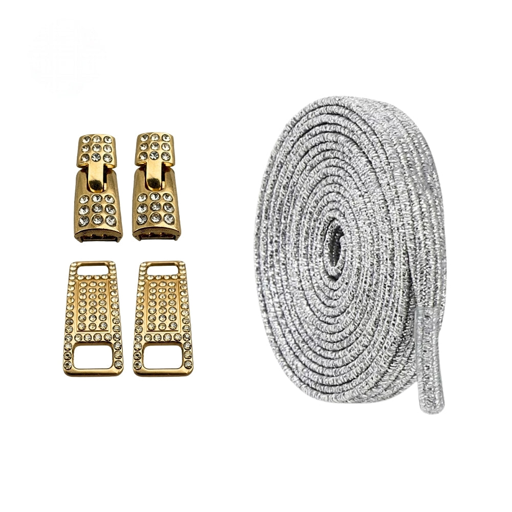 Productafbeelding van bling bling elastische veters van 6 mm met gouden haak in de kleur zilver