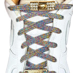 Elastische veters zonder strikken bling bling 6mm haak sluiting zevenkleurig met stretch uitgerekt