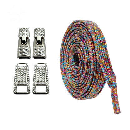 Productafbeelding van bling bling elastische veters van 6 mm met zilveren haak in de kleur zevenkleurig