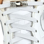 Elastische veters zonder strikken bling bling 6mm haak zilveren sluiting wit met stretch uitgerekt