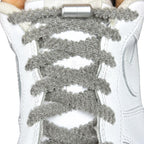 Elastische veters zonder strikken fluffy 7mm capsule sluiting donkergrijs met stretch uitgerekt