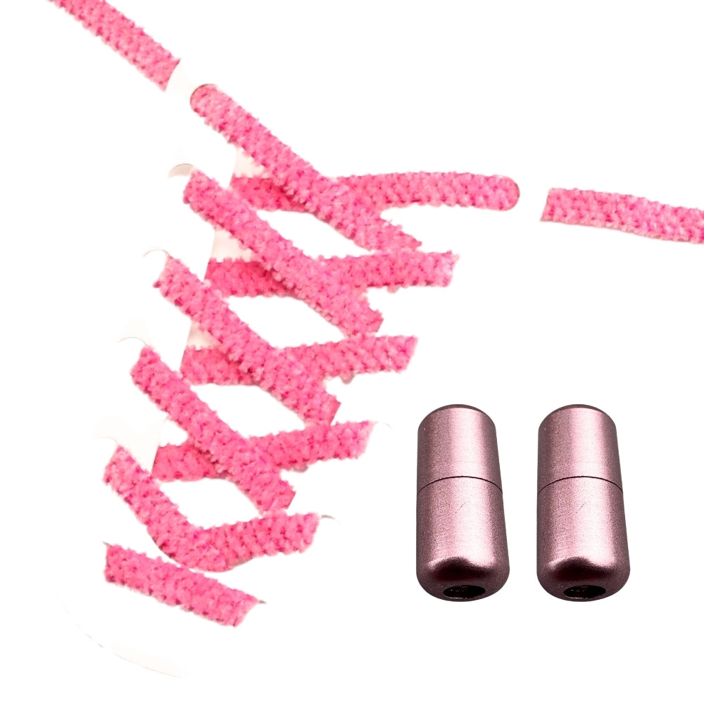 Productafbeelding van fluffy elastische veters van 7 mm met capsule sluiting in de kleur rozenrood