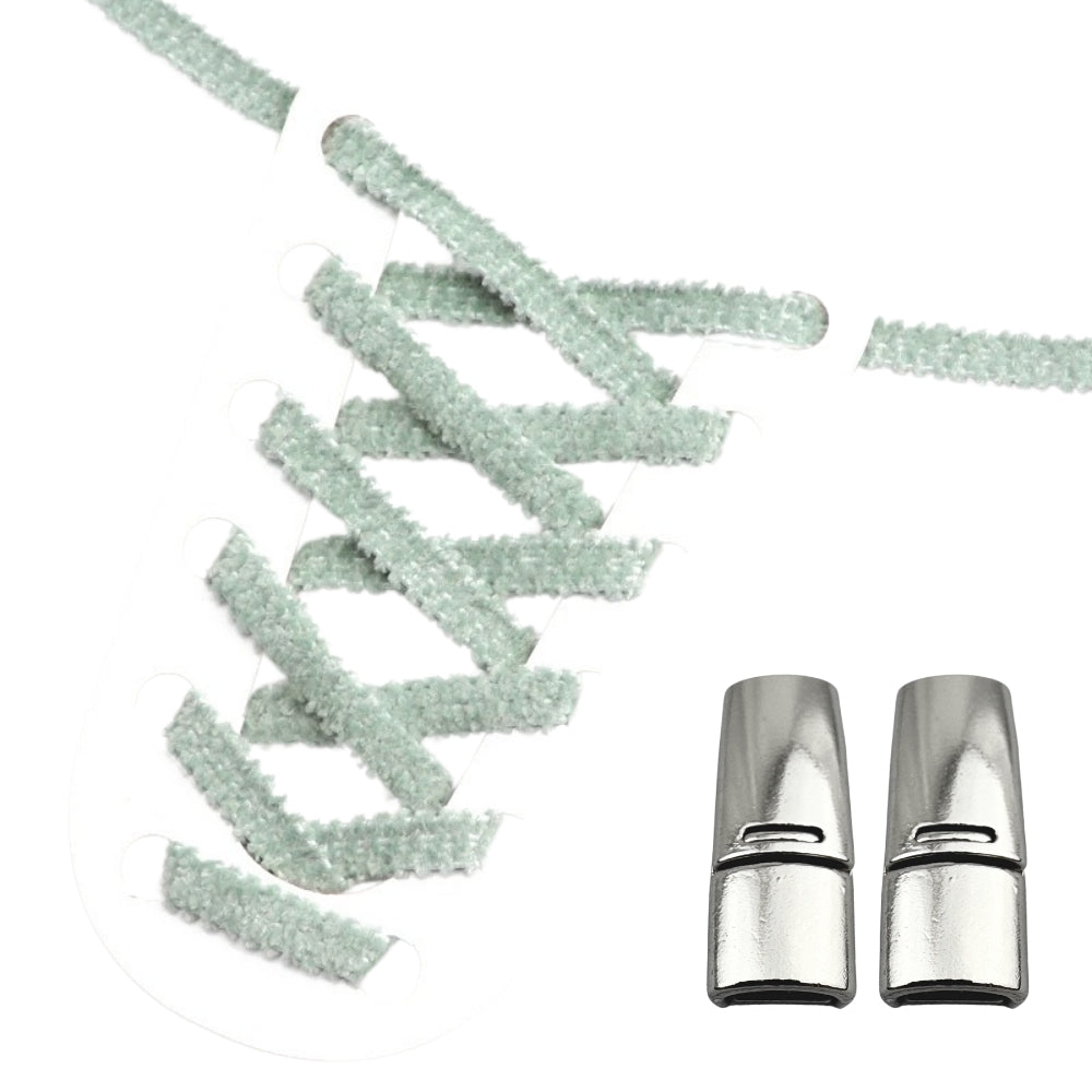 Productafbeelding van fluffy elastische veters van 7 mm met magneetsluiting in de kleur jade