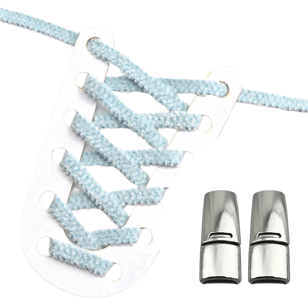 Productafbeelding van fluffy elastische veters van 7 mm met magneetsluiting in de kleur lichtblauw