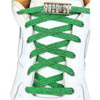 Elastische veters zonder strikken glitter 6mm bling magnetische sluiting groen met stretch uitgerekt