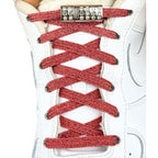 Elastische veters zonder strikken glitter 6mm bling magnetische sluiting rood met stretch uitgerekt