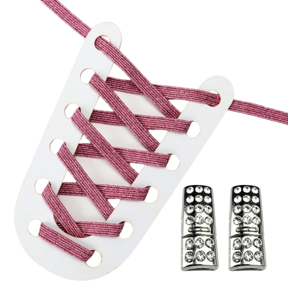 Productafbeelding van glitter elastische veters van 6 mm met bling magneet sluiting in de kleur roze