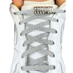 Elastische veters zonder strikken glitter 6mm bling magnetische sluiting zilver met stretch uitgerekt