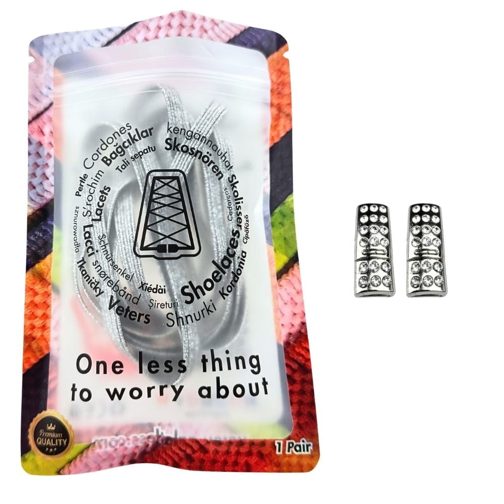 Elastische veters zonder strikken glitter 6mm bling magnetische sluiting zilver in luxe verpakking