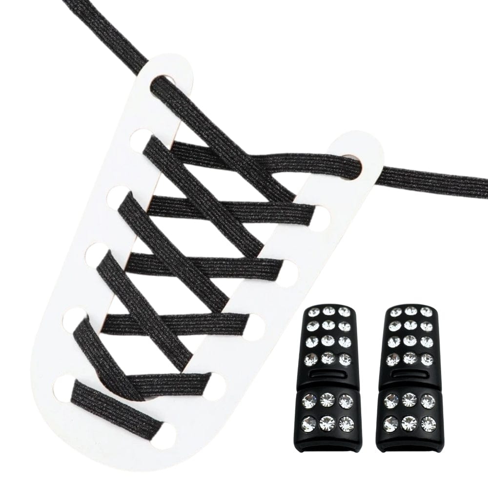 Productafbeelding van glitter elastische veters van 6 mm met bling magneet sluiting in de kleur zwart