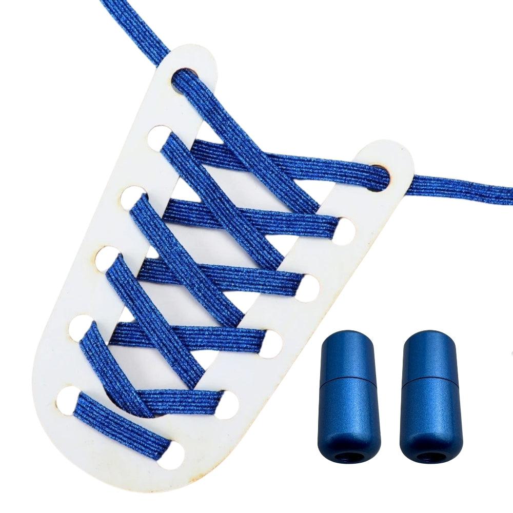 Productafbeelding van glitter elastische veters van 6 mm met capsule sluiting in de kleur blauw