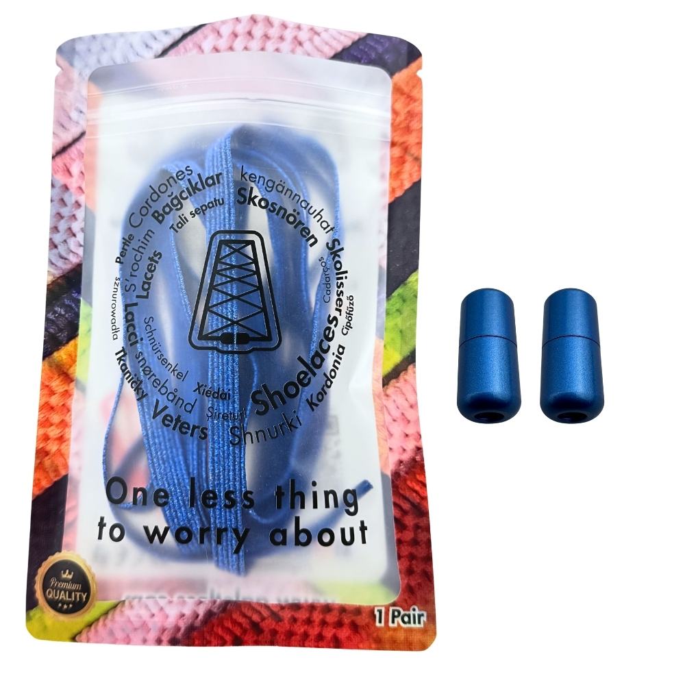 Elastische veters zonder strikken glitter 6mm capsule sluiting blauw in luxe verpakking