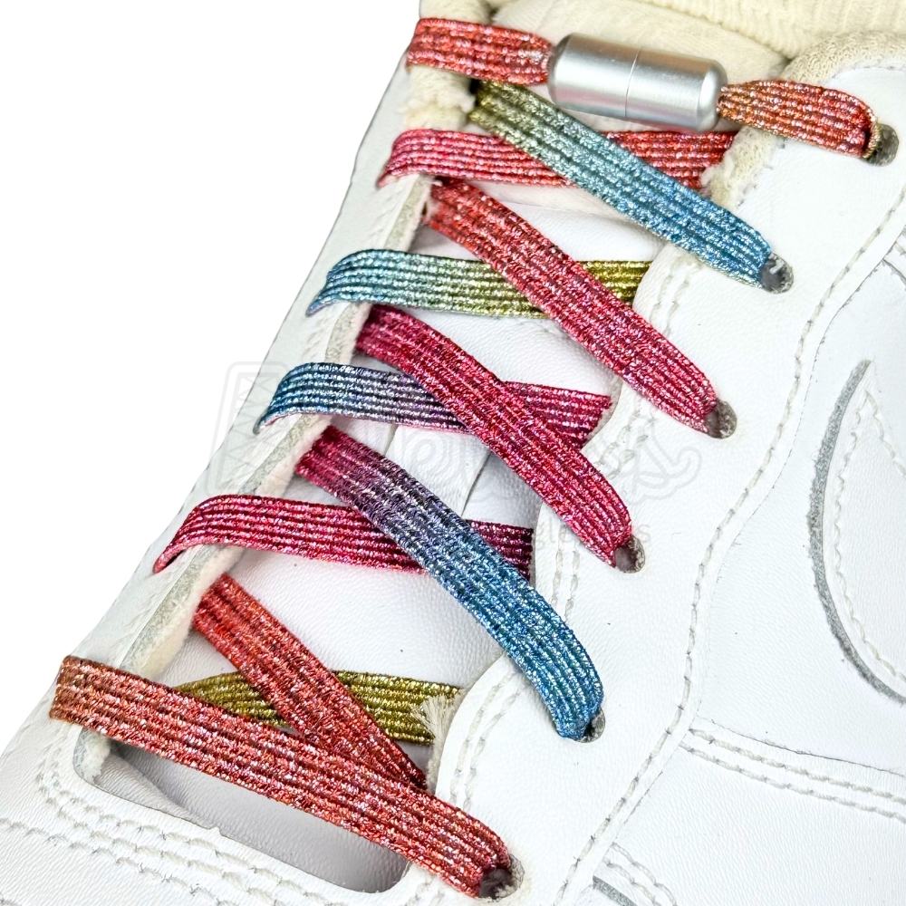 Elastische veters zonder strikken glitter 6mm capsule sluiting candy geregen in witte Nike Air Force 1