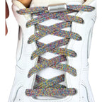 Elastische veters zonder strikken glitter 6mm capsule sluiting regenboog met stretch uitgerekt