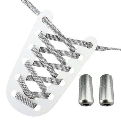 Productafbeelding van glitter elastische veters van 6 mm met capsule sluiting in de kleur zilver