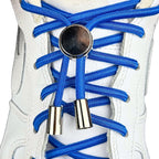 Elastische veters zonder strikken ovaal 4mm luxe lock blauw met stretch uitgerekt