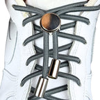 Elastische veters zonder strikken ovaal 4mm luxe lock donkergrijs met stretch uitgerekt