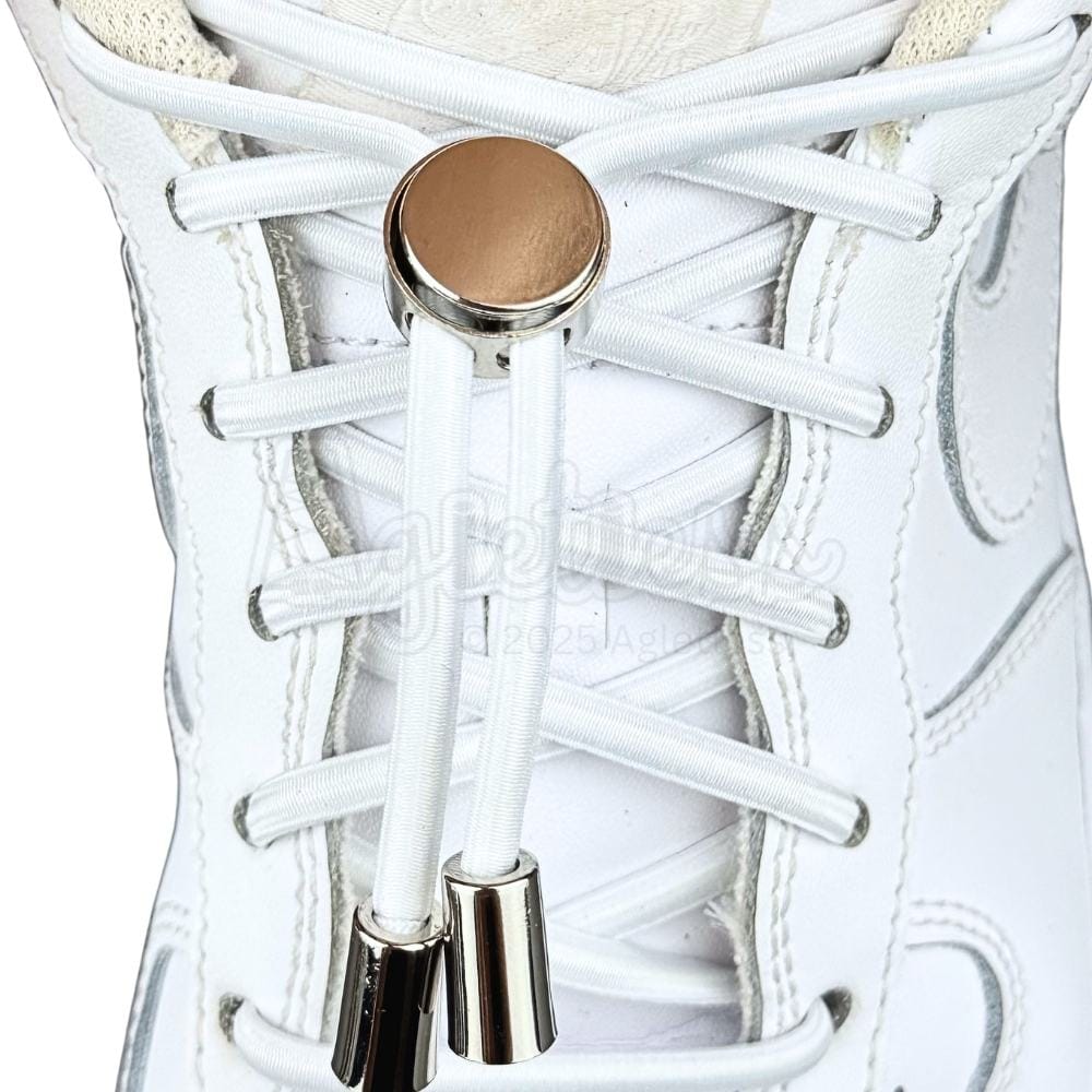 Elastische veters zonder strikken ovaal 4mm luxe lock wit met stretch uitgerekt