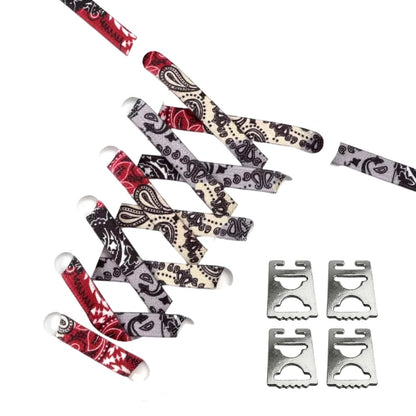 Productafbeelding van paisley elastische veters van 9 mm met clipjes in de kleuren grijs, zwart en rood