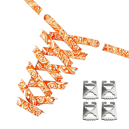 Productafbeelding van paisley elastische veters van 9 mm met clipjes in de kleur oranje-wit