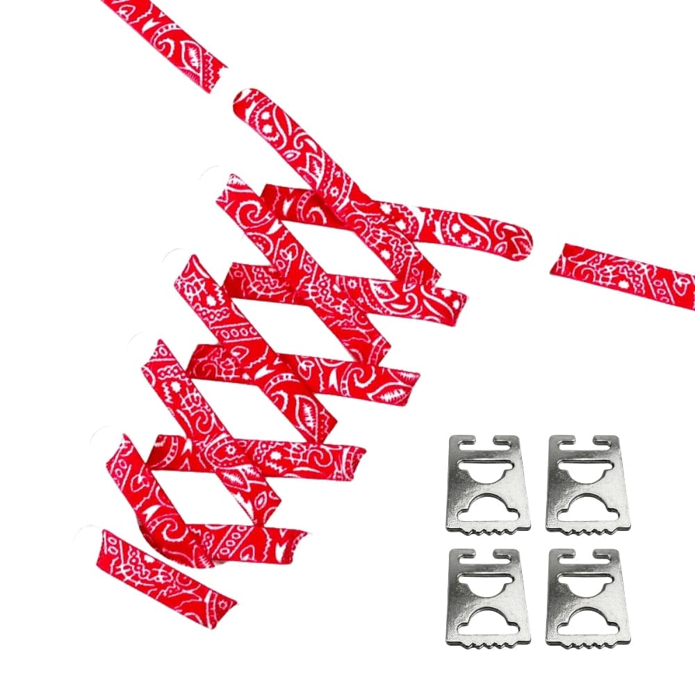 Productafbeelding van paisley elastische veters van 9 mm met clipjes in de kleur rood-wit
