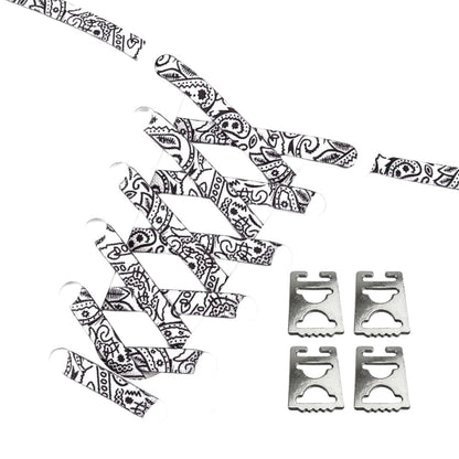 Productafbeelding van paisley elastische veters van 9 mm met clipjes in de kleur wit-zwart