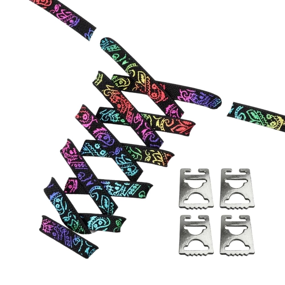 Productafbeelding van paisley elastische veters van 9 mm met clipjes in de kleur zwart-kleurig