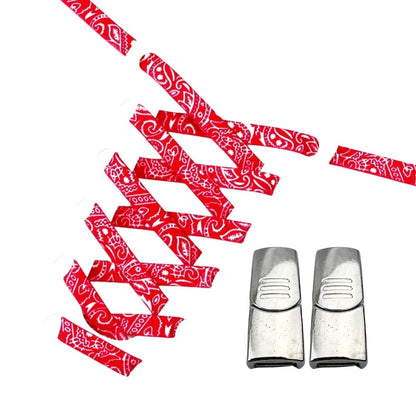 Productafbeelding van paisley elastische veters van 9 mm met magneetsluiting in de kleur rood-wit