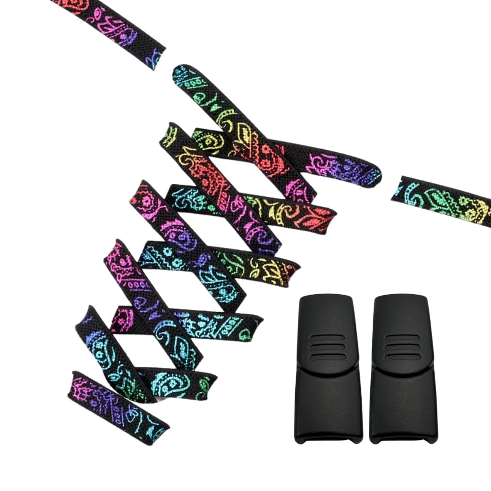 Productafbeelding van paisley elastische veters van 9 mm met magneetsluiting in de kleur zwart-kleurig