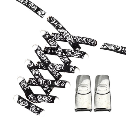 Productafbeelding van paisley elastische veters van 9 mm met magneetsluiting in de kleur zwart-zilver