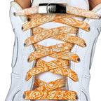 Elastische veters zonder strikken paisley 9mm magnetische sluiting oranje wit met stretch uitgerekt