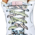 Elastische veters zonder strikken paisley 9mm magnetische sluiting roze blauw groen met stretch uitgerekt