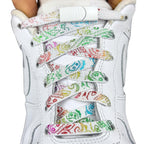 Elastische veters zonder strikken paisley 9mm magnetische sluiting wit kleurig met stretch uitgerekt