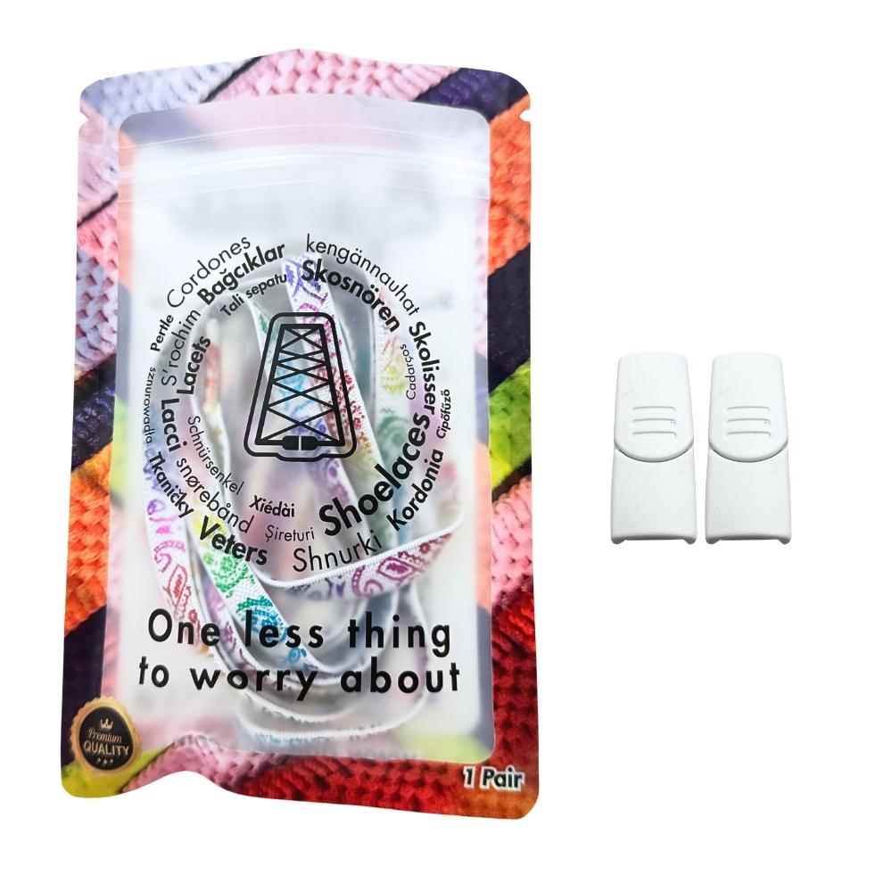 Elastische veters zonder strikken paisley 9mm magnetische sluiting wit kleurig in luxe verpakking