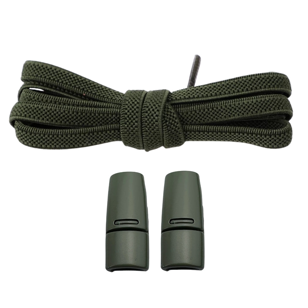 Productafbeelding van platte elastische veters van 6 mm met magneetsluiting in de kleur mosgroen