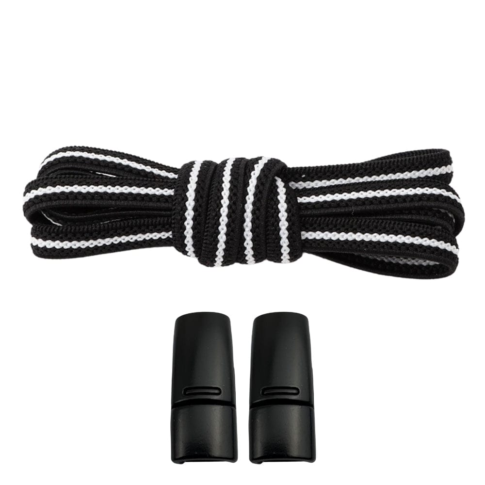 Productafbeelding van platte elastische veters van 6 mm met magneetsluiting in de kleur zwart-wit