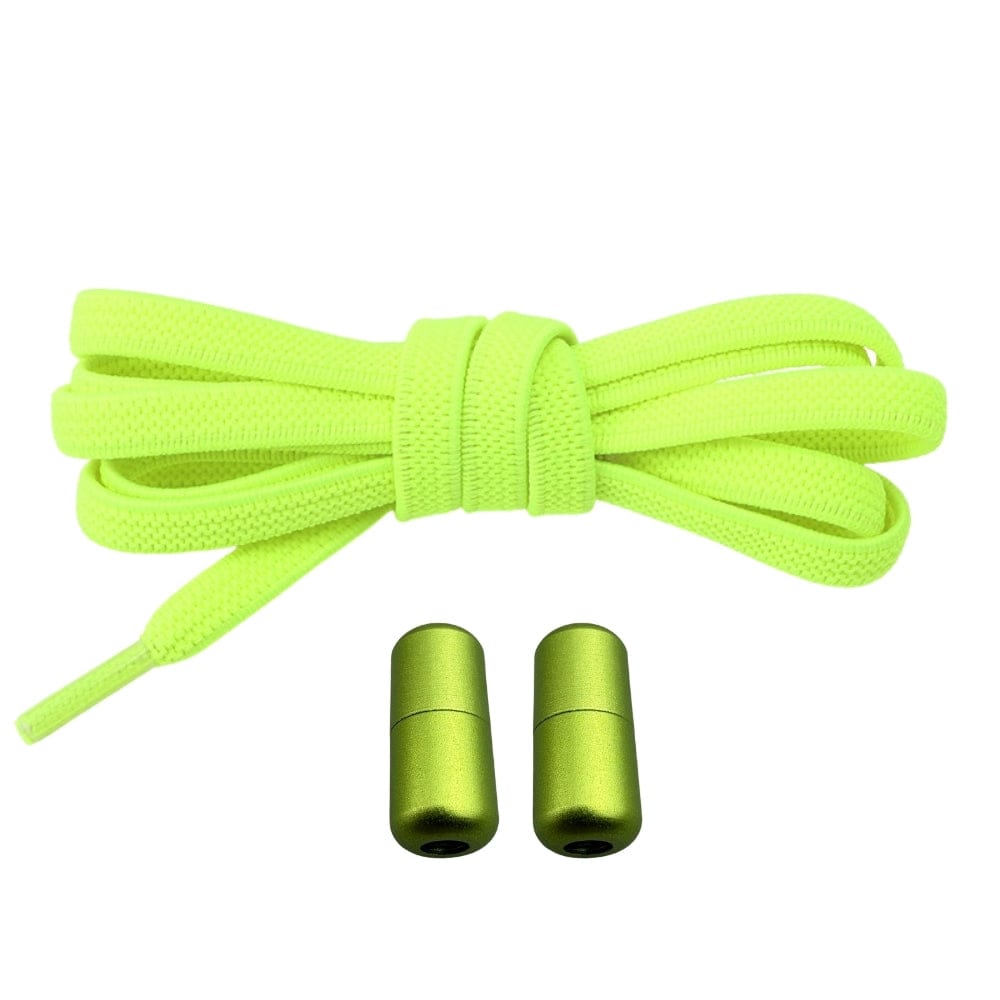 Productafbeelding van platte elastische veters van 6 mm met metalen draai capsule in de kleur fluorescerend groen