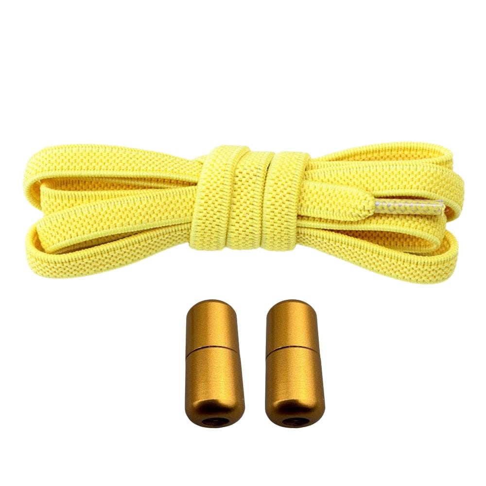 Productafbeelding van platte elastische veters van 6 mm met metalen draai capsule in de kleur geel