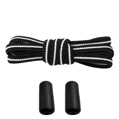 Productafbeelding van platte elastische veters van 6 mm met metalen draai capsule in de kleur zwart wit