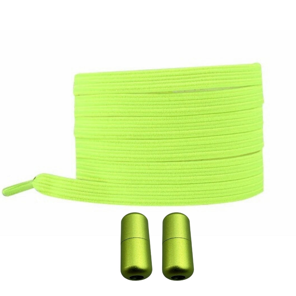 Productafbeelding van platte elastische veters van 7 mm met capsule sluiting in de kleur fluorescerend groen