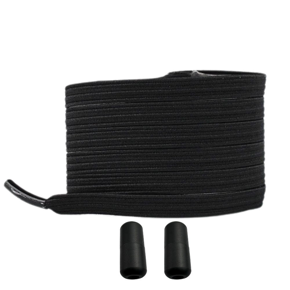 Productafbeelding van platte elastische veters van 7 mm met capsule sluiting in de kleur zwart