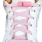 Elastische veters zonder strikken plat 7mm magnetische sluiting roze met stretch uitgerekt