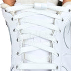 Elastische veters zonder strikken plat 8mm metalen draai capsule wit met stretch uitgerekt