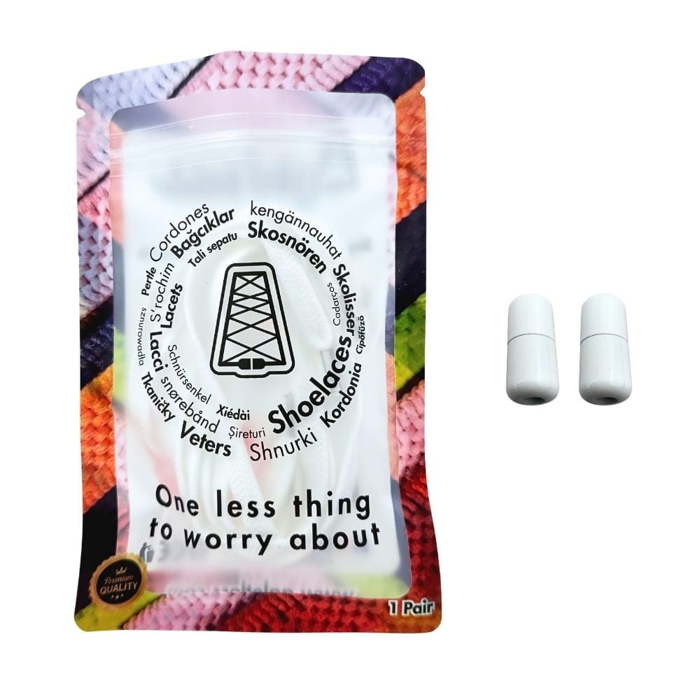 Elastische veters zonder strikken plat 8mm metalen draai capsule wit in luxe verpakking