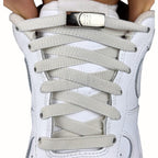 Elastische veters zonder strikken plat 9mm magnetische sluiting beige met stretch uitgerekt