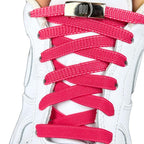 Elastische veters zonder strikken plat 9mm magnetische sluiting rozenrood met stretch uitgerekt