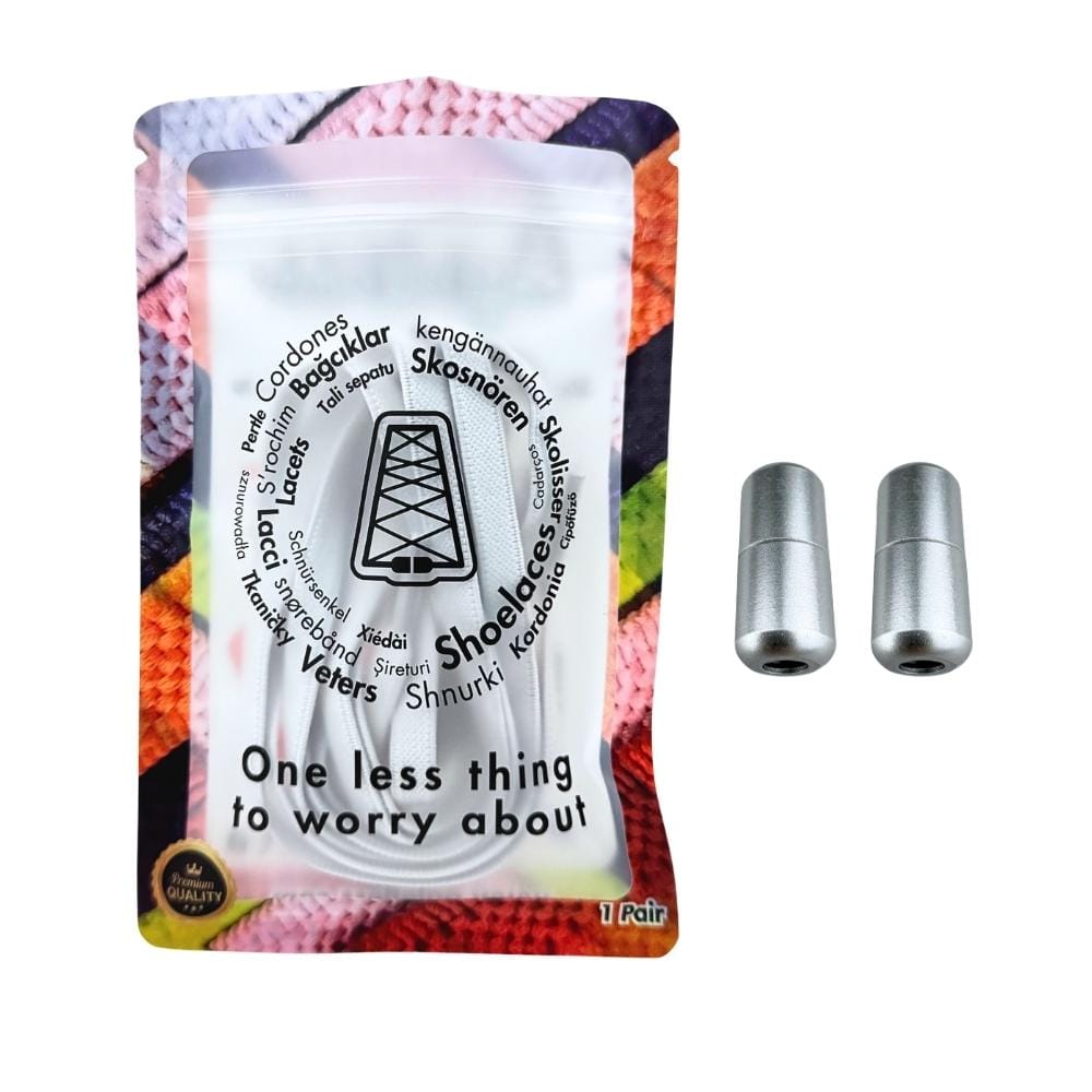 Elastische veters zonder strikken plat 9mm metalen draai capsule wit in luxe verpakking